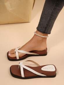 Summer New Knotted Design Thick Sole Flip Flops, Fashionable And Comfortable For Daily Commute - Off White - View 5