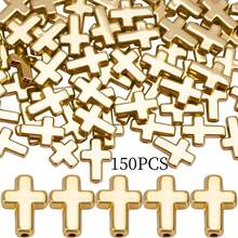 150PCS Golden Plated Acrylic Cross Beads, Hole Through Spacer Beads For DIY Jewelry Making - Multicolor - View 8