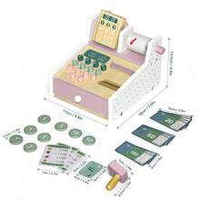 Wooden Toys Cash Register With Scanner Calculator Till Toy For Kids, Pretend Play Shop Toys, Role Play Toys Shopping Playset, Educational Learning Brithday Gift For Boys And Girls - Pink - View 3