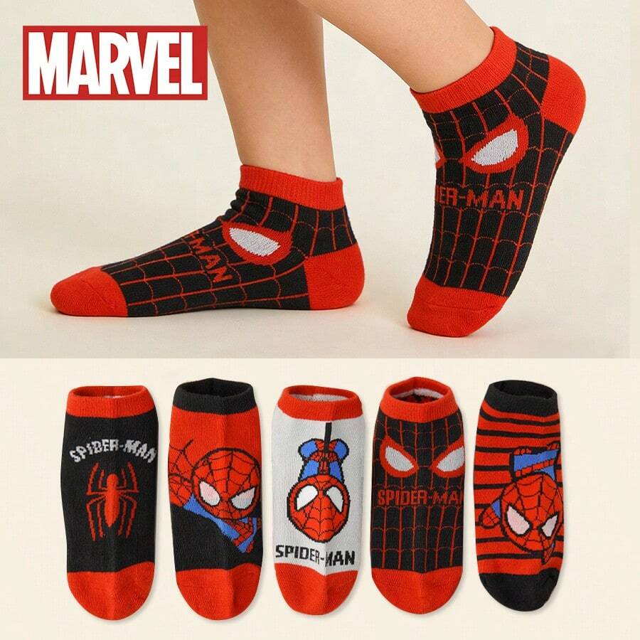 Marvel 1/5/10双装漫威复仇者联盟超级英雄卡通儿童袜，男女童均有，透气网眼，柔软舒适，适合夏季、上学、聚会、度假、休闲穿着 - 彩色 - 查看 1