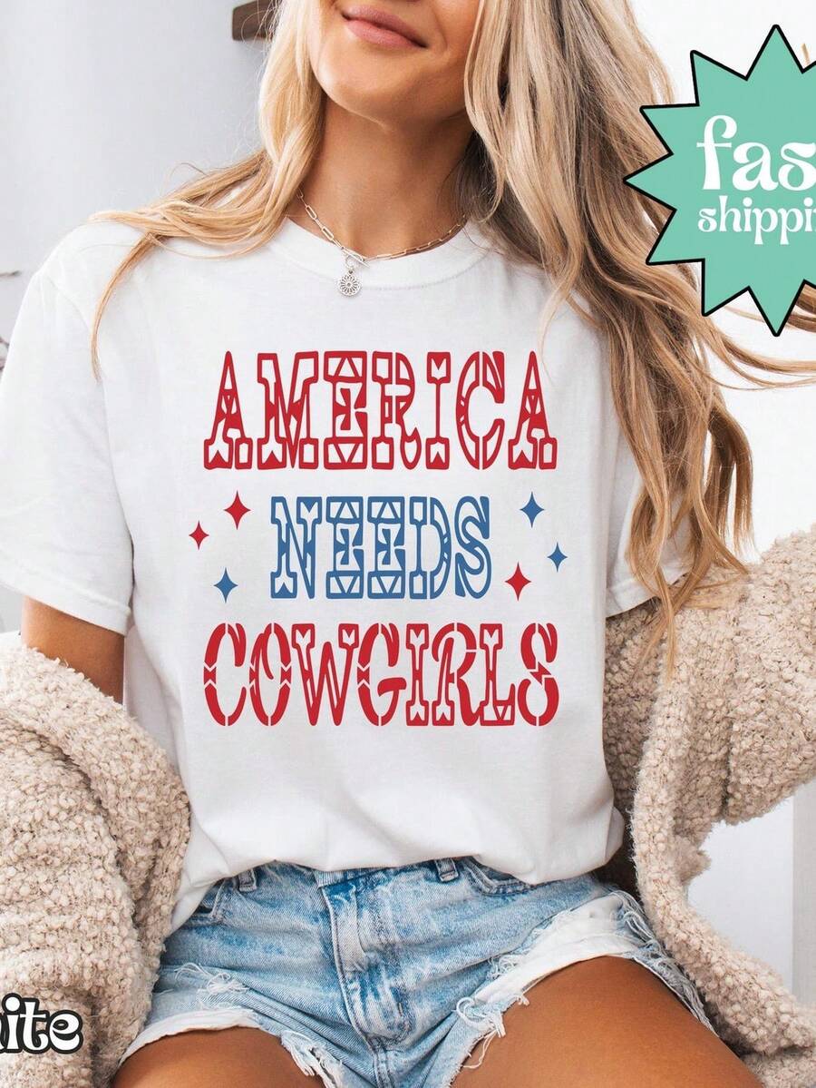 Camiseta AM1erica Needs Cowgirls, Camiseta Western Patriotic T1EE, Camiseta Country Girl USA, Camiseta Rodeo Graphic T1EE, Camiseta Cowgirl Boots, Camiseta USA T1EE. Camiseta unisex de algodón puro de 220 g. Peso ideal para todas las estaciones, apta tanto para hombres como para mujeres. Tejido duradero de alta calidad, suave al tacto y de larga duración. Top transpirable. Adecuado para la primavera y el verano de las mujeres, vacaciones, Día de la Madre, Día de la Independencia. - Blanco - Ver 1
