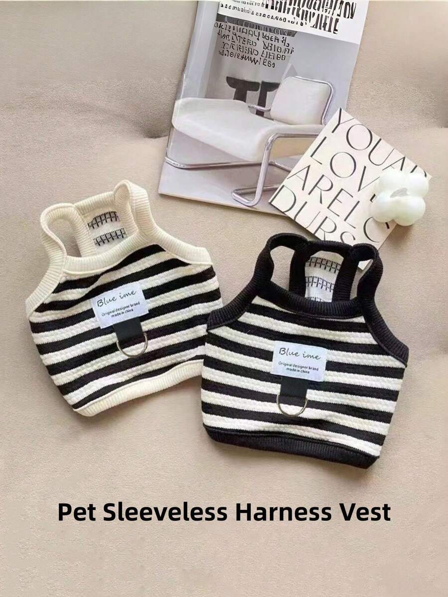 1件条纹宠物衣服，夏季无袖背心，适合小型/中型犬，如贵宾犬、泰迪犬、比熊犬，防掉毛宠物衣服，也适合猫咪穿着。