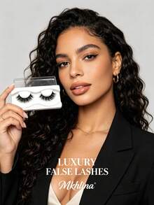 1 Pair Mkhlina Natural Soft Lengthy Striped Criss-Cross False Eyelashes, Daily Wear Faux Mink Lashes - Black - View 9