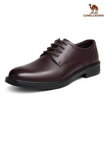 CAMEL CROWN Zapatos de cuero genuino para hombre, zapatos Derby de cuero genuino grueso formales para novio de boda, tallas grandes - Marrón - Ver 7