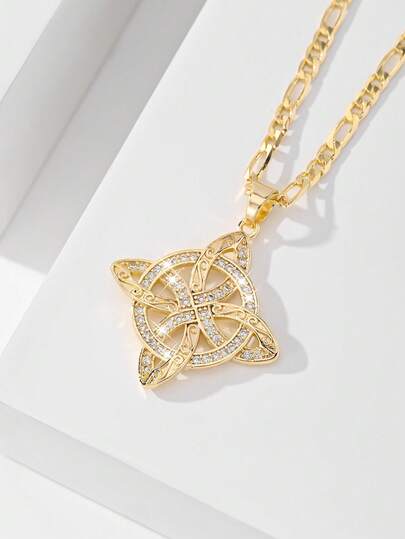 1pc Vintage Style Women's Pendant Necklace, Classic Celtic Knot Design Inlaid With Shiny Zirconia, Symbolizing Spiritual Protection And Exorcism, With 50cm Chain, Comfortable And Versatile Wear, Filled With Mysterious Retro Charm
