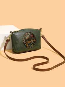 PU Material Women's Crossbody Bag, Retro Auspicious Elephant Retro Pattern Shoulder Bag. Adjustable Strap Can Be Worn As Shoulder Bag. Zipper Design At Back To Separate Storage For Phone, Keys, Lipstick, Tissues Etc. Suitable For Commuting And Shopping, Small Size With Large Capacity - Multicolor - View 15