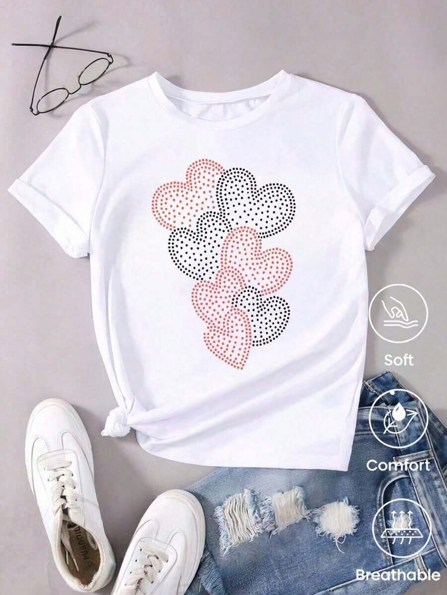 180g Made In Mexico, Spring/Summer 2026 Fashion Short Sleeve T-Shirt, Cartoon Print, Couple Style, Underwear/Outerwear, Casual Round Neck For Office, Unisex One Piece Top - 白色 - 查看 1