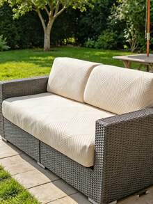 1pc Solid Color Plush Elastic Patio Cushion Cover, Outdoor Sofa Cushion Slipcover, Super Stretchy Replacement Cushion Cover, Suitable For Outdoor Sofa, Patio Sofa, Pet Friendly, Washable - Beige - View 5