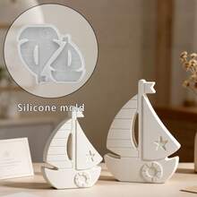 2-Cavity DIY Swim Ring & Sailboat Combination Epoxy Resin Mold, Small Boat Sail Decor Gypsum Silicone Mold - Sailboat Mold - View 1