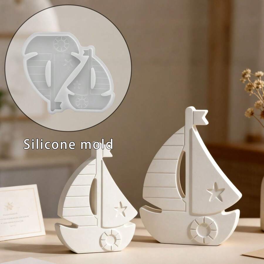 2-Cavity DIY Swim Ring & Sailboat Combination Epoxy Resin Mold, Small Boat Sail Decor Gypsum Silicone Mold - Sailboat Mold - View 1