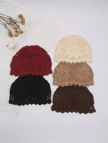 1pc Women's Fashionable Spring/Autumn Lightweight Hollow Crochet Knit Hat, Suitable For Beach, Boho Style Outfit - A - View 1