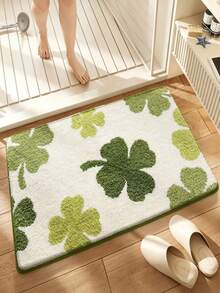 1 Piece Green Four-Leaf Clover Pattern Bathroom Floor Mat, Made Of Faux Cashmere Material With Anti-Slip And Water-Absorbent Properties. It Features A Soft And Comfortable Texture, Can Be Machine-Washed, And Is Suitable For Use In Bathrooms, Kitchens, Bedrooms, And Entrance Mats. A Perfect Home Decoration Piece, Suitable For All Seasons. - A - View 10