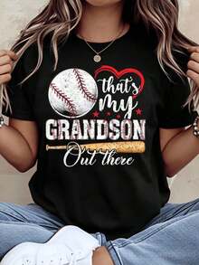 Camiseta de manga corta "Ese es mi nieto ahí fuera" para abuela amante del béisbol, regalo para la madre del jugador, camiseta de orgullo familiar, camiseta de verano. - Negro - Ver 1