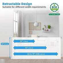 Puerta retráctil para bebé de 78 pulgadas, extra ancha para gran apertura,  infantil, interior/exterior, malla retráctil de 34 pulgadas de alto para puertas, escaleras, pasillos, color blanco - Blanco - Ver 3