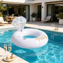1pc Foldable Diamond Ring Shaped Inflatable Float, Multi-Style Options, Portable With Quick Inflate Valve, Glitter Water Hammock For Pool, Beach, Vacation, Lightweight Design - Milky - View 6