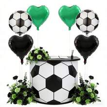 1 ballon de soccer noir et blanc de 18 pouces + 1 ensemble de ballons en forme de cœur en feuille d'aluminium noir et vert, ensemble de ballons en feuille d'aluminium sur le thème du soccer (3 ballons de soccer + 4 formes de cœur), convient pour les fêtes à thème sportif et les anniversaires des fans de football - Multicolore - Voir 2