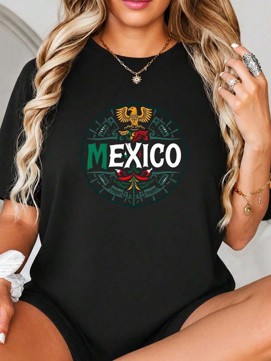 Diseño gráfico de impresión circular de águila mexicana Fl-ag, Símbolo Nacional con colores verdes, blancos y rojos, Arte de Fronteras de inspiración azteca, Tema Patriótico para Decor.jpgRegalos personalizados: Camisetas para mujer con estilos modernos, hippies, casuales y minimalistas. Ropa masculina personalizada única, armarios cápsula, ropa básica/urbana para hombre. Regalos ideales para novios, familiares y amigos, adecuados para cumpleaños, vacaciones, colegio/competiciones, deportes/escalada, etc., también adecuados para la moda de otoño y actividades urbanas. Verano negro.