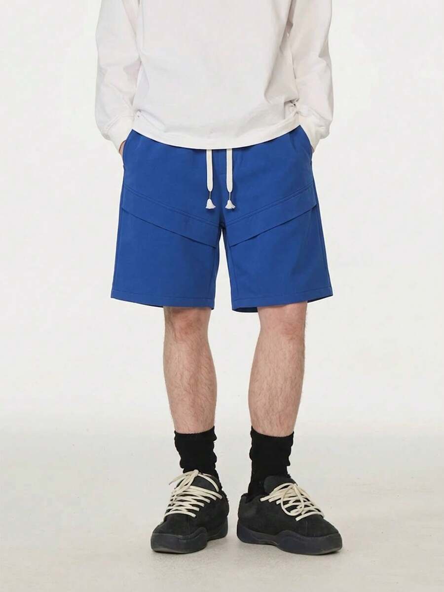 Men's Summer Casual Loose Fit Drawstring Waist Straight Leg 5-Inch Shorts, Versatile For Sports, Commute And Daily Wear - Blue - View 1
