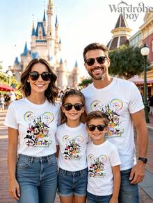 Disney 2026 Family Shirts,Short-Sleeve Parent-Child Printed T-Shirt, Patterned T-Shirt, Cotton Patterned T-Shirt, Mickey Mouse Family Photo Printed T-Shirt, Suitable For Family Outings And Vacations. Mother's Day And Father's Day T-Shirt, Suitable For Both Men And Women. Cotton T-Shirt, Comfortable And Breathable. - Woman - View 1