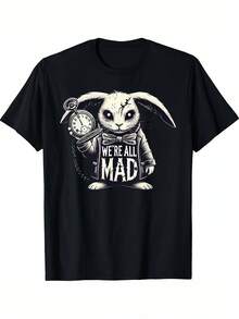 Camiseta unisex talla grandeImpresoCamisetaNegroDe manga cortaCamisetaCon características destacadasaEstilo steampunkBlancoConejoPatrón - Negro - Ver 5