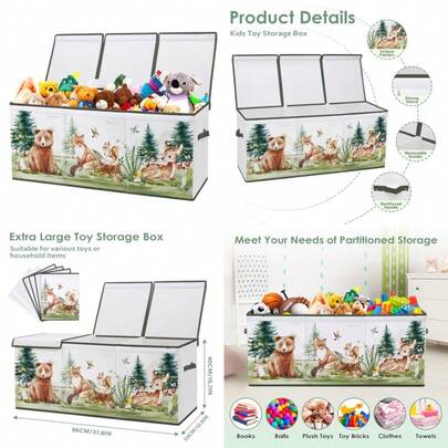 Caja de juguetes grande con tapa abatible para niños, caja de almacenamiento plegable de juguetes Oxford con asas para niños y niñas, organizador de almacenamiento resistente impermeable para recámara