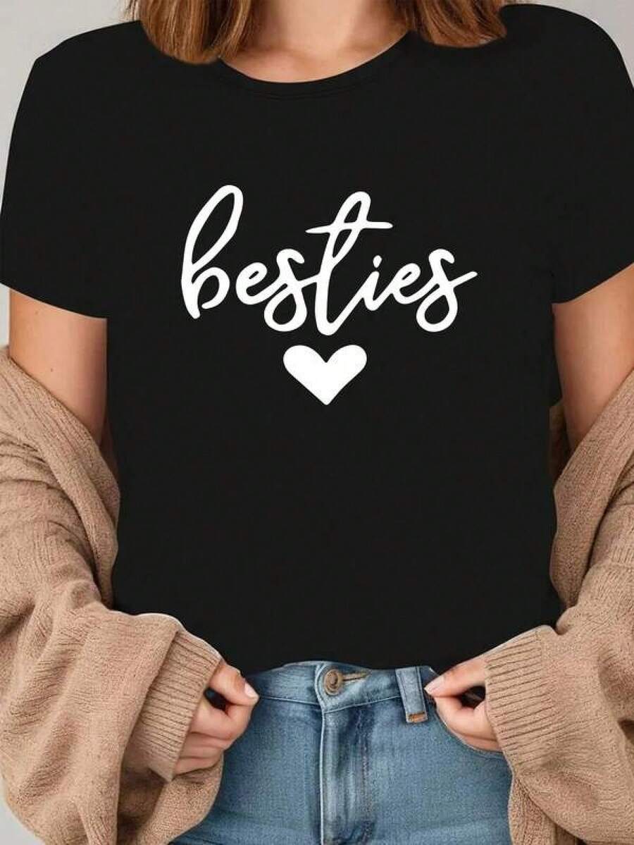 1 pieza Camiseta de manga corta de cuello redondo holgada unisex de 180g, 100% algodón puro transpirable y suave, estilo Y2K Bababask con estampado gráfico moderno, ideal para mujer y hombre, perfecta para uso diario, festivales, conciertos y todas las estaciones - Negro - Ver 1