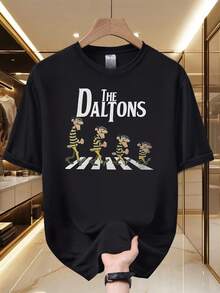 Dalton Brothers Men's Graphic T-Shirt - Fun Cartoon Design, Soft And Comfortable, 100% Cotton, Distinctive Look, Crew Neck, Short Sleeves For Summer, Fun Graphic T-Shirt, Loose And Comfortable. - Black - View 6