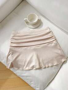 Minifalda acampanada fruncida con estampado de lunares para el verano - Caqui - Ver 2
