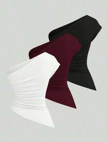 Sweetro Conjunto de top asimétrico con hombro fruncido elegante para mujer - Multicolor 5 - Ver 2