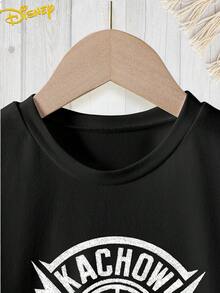 Disney Cars Lightning Mcqueen No. 95 Summer Cool Cartoon Graphic With English Lettering Casual Sports Outdoor Multi-Functional Short Sleeve T-Shirt, Stylish And  Boys' Clothing Suitable For Boys Aged 12 And Under For Daily Home, School - màu đen - Xem 3