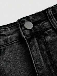 Minifalda casual cargo de mezclilla lavada para mujer - Negro 3 - Ver 4