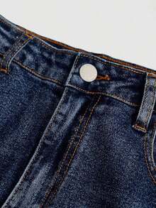 Girlism Jeans de pierna acampanada versátiles y casuales para uso diario y viajes para adolescentes - Azul lavado oscuro 2 - Ver 3