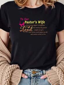 Camiseta Casual de Poliéster Suave para Mujer con Diseño Inspirador "Para la Esposa de Nuestro Pastor", Gráfico de Mariposa, Manga Corta, Cuello Redondo, Lavable a Máquina, Negra, Regalo Inspirador |   Camiseta con Estampado de Mariposa |   Ajuste Cómodo - Blanco - Ver 11