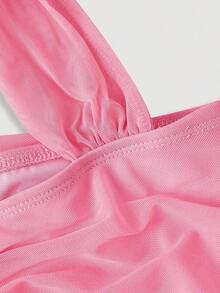Vestido sin mangas con volantes asimétricos vintage para mujer - Rosa - Ver 4