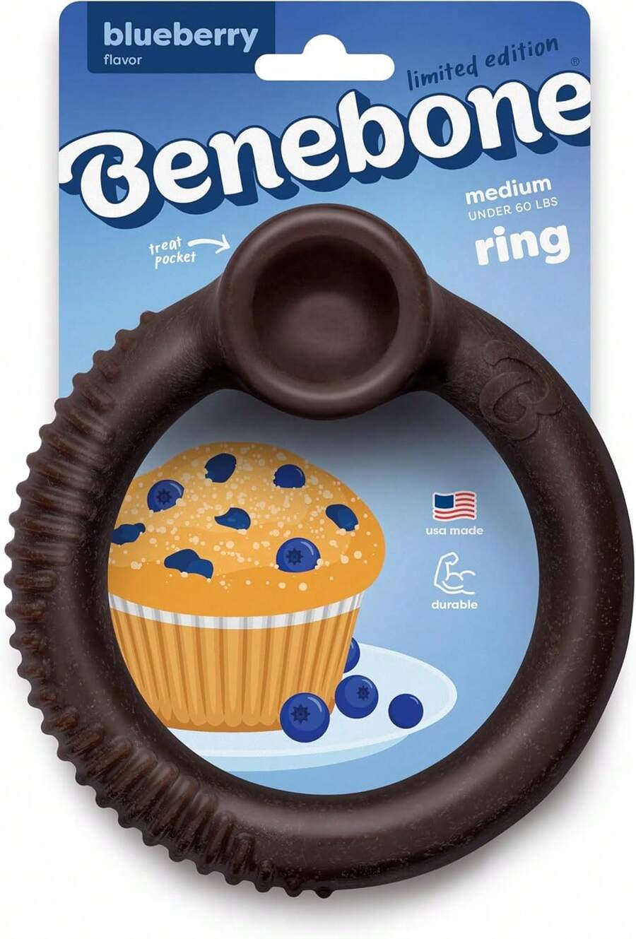 Benebone Ring Durable Dog Chew Toy For Aggressive Chewers U2013 Limited Edition Blueberry Flavor, Medium - MàuB - Xem 1