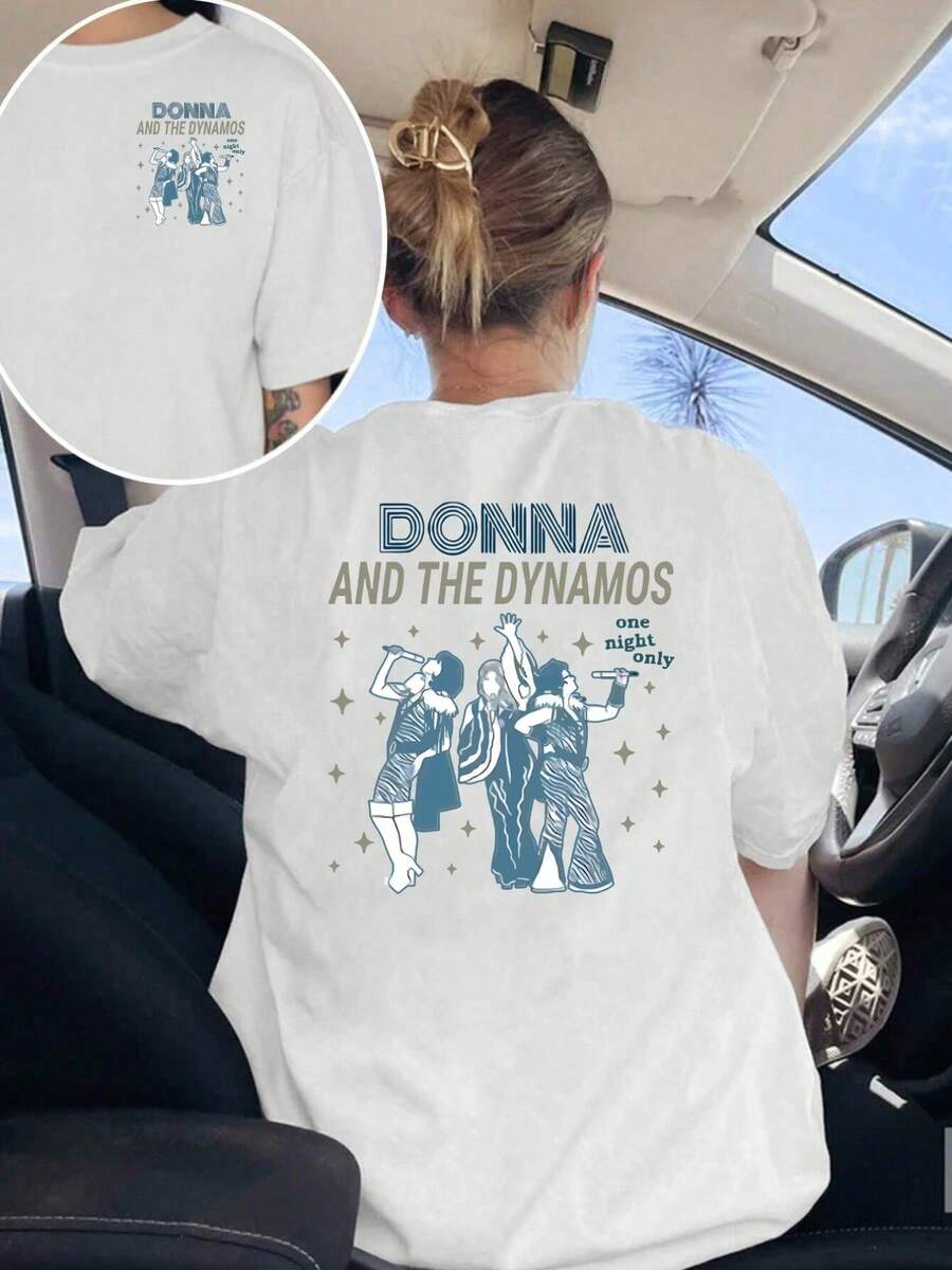 Donna And The Dynamos Women's Casual Single T-Shirt | Short Sleeve T-Shirt, Round Neck, Casual Style For Spring/Summer/Autumn Y2k. - 白色 - 查看 1