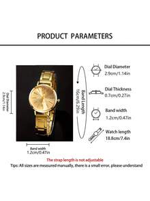 2 PIEZAS/1 PIEZA Opcional Conjunto de Reloj Minimalista Dorado para Mujer, Reloj de Pulsera con Esfera Dorada y Correa de Acero Combinado con Pulsera a Juego con Letra LOVE, Lujo Ligero Elegante, Suave & Exquisito, Regalo Perfecto para Novia, Mejor Amiga, Temporada de Graduación, Adecuado para Viajes al Trabajo y Ocasiones de Citas, Mostrando Elegancia Intelectual & Sofisticada. Caja de Regalo No Incluida - Dorado - Ver 5