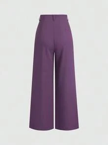 Pantalones anchos plegados con estampado jacquard elegante vintage para mujer, otoño/invierno - Ciruela intensa - Ver 2