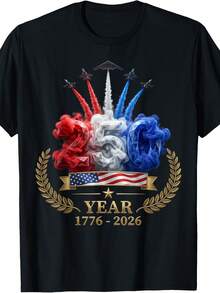 Camiseta patriótica del 250 aniversario del Día de la Independencia de EE. UU. 2026. Camiseta unisex de algodón puro de 220 g. Peso ideal para todas las estaciones, apta para hombres y mujeres. Tejido duradero de alta calidad, suave al tacto y de larga duración. Parte superior transpirable. Adecuada para la primavera y el verano, vacaciones, Día de la Madre y Día de la Independencia. - Negro - Ver 1