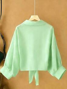 Nueva blusa de gasa de unicolor con chal corto casual de estilo de alas de murciélago para mujeres - verde menta - Ver 2