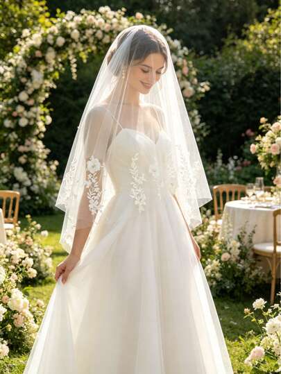1pc 3D Floral Veil Headpiece, Bridal Veil Accessory, Suitable For Wedding Dress, Multi-Occasion