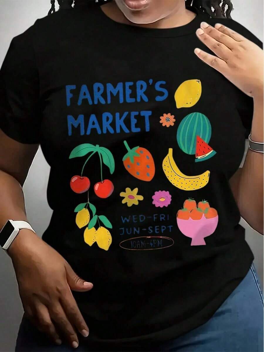 Camisetas de Verano para Mujer, Estilo Vintage, con Estampado de Frutas y Flores del Mercado de Agricultores, 100% Transpirables, Frescas y Cómodas - Negro - Ver 1