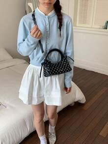 新款女士单肩包,独特设计斜挎包,休闲百搭简约时尚手提包,舒适PU材质,撞色波点设计,拉链封口,可调节可拆卸肩带,容量大,月牙形 - 彩色 - 查看 5