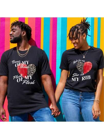 My Rib Genesis Christian Couple Tee Couples Matching Shirts For Him And Her Men Women Valentine's Day Short Sleeve Couple T-Shirt Valentine's Day Gift Tee For Adult, Men, Women, Teen, Teenager, Adolescent, Youth.