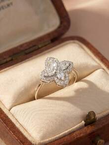 1pc 925 Sterling Silver Four-Leaf Clover Open Ring, Birthday Gift, Romantic Ladies Ring - Four Leaf Clover - View 5