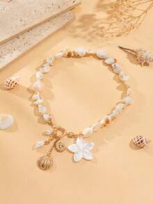 1pc Colorful Beaded Y-Shaped Clasp Necklace With Shell & Starfish Pendants, Unique Beach Vacation Style Jewelry For Daily Wear And Party, Random Assorted Stone Colors And Shapes - Multicolor - View 2