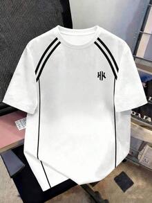 Camiseta de manga corta casual de cuello redondo con estampado gráfico de contraste para hombres - Multicolor 3 - Ver 1