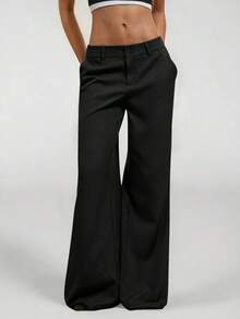 Nuevos pantalones de traje de estilo casual de cintura baja para otoño e invierno - Negro - Ver 8