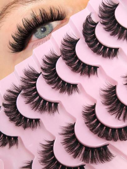 7 paia di ciglie finte in finta pelliccia di visone 3D, voluminose e arricciate, effetto occhi di gatto, per uno sguardo intenso e allungato, per un look di bellezza e trucco
