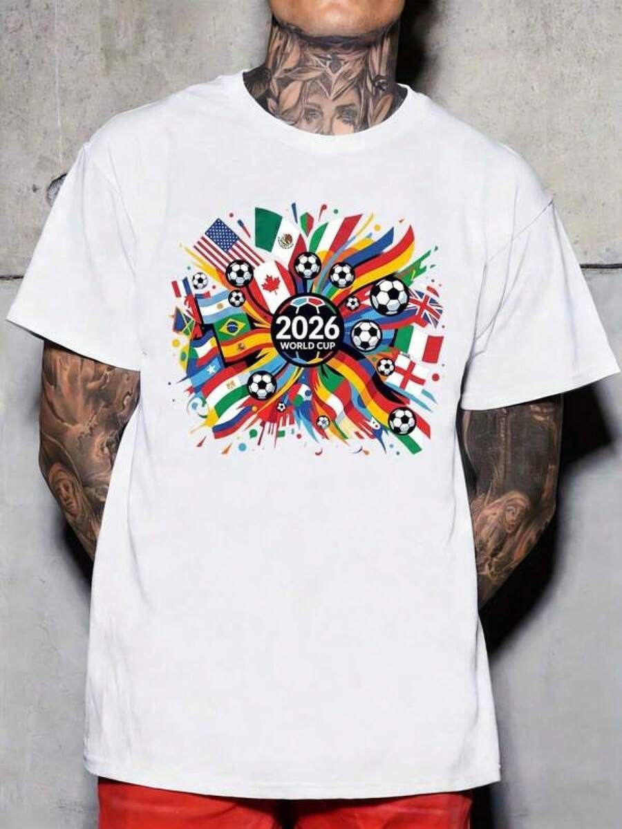 Informal para el día a día2026 World Cup All Nations Shirt, Global Soccer Fan Tee, International Football Gift,Camiseta de cuello redondo, camiseta informal estampada para mujer,Camisetas para hombre, camisetas a juego para padres e hijos, ropa de apoyo para la Copa del Mundo, artículos esenciales para la graduación y la vuelta al cole. - Blanco - Ver 1